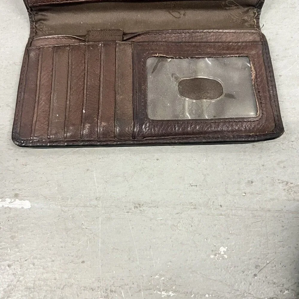 Vintage Fossil Brown Leather Women's Wallet‎ Multi-Compartment Checkbook Snap